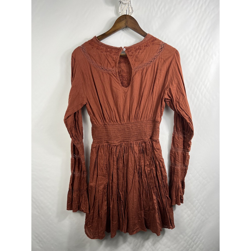 Free People Fall Embroidered Lace Victorian Bronze‎ Mini Dress 6 - Picture 14 of 14